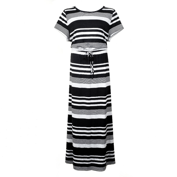 LOFT Dresses & Skirts - LOFT Black Striped Tee Maxi Dress XXL